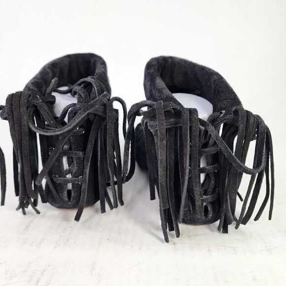 Saint Laurent Women's Nino Suede Fringe Boots US 6 Black Flat Ankle Bootie - Picture 5 of 11